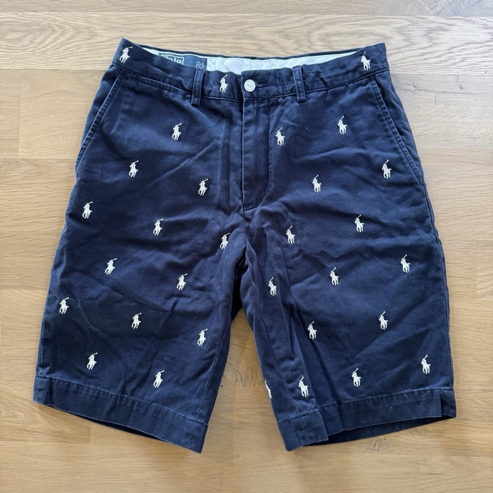 Polo Ralph Lauren Mens Shorts Allover Pony Navy Embroidered Ponies 30